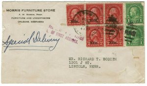 1929 Orleans, NE cancel on special delivery cover, franked 2c (5) Nebraska ovpts