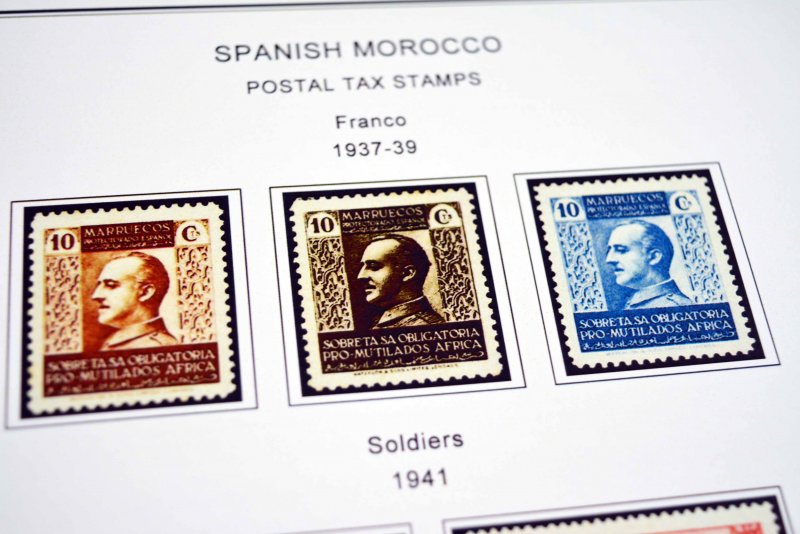 COLOR PRINTED SPANISH MOROCCO 1903-1955 STAMP ALBUM PAGES (45 illustrated pages)