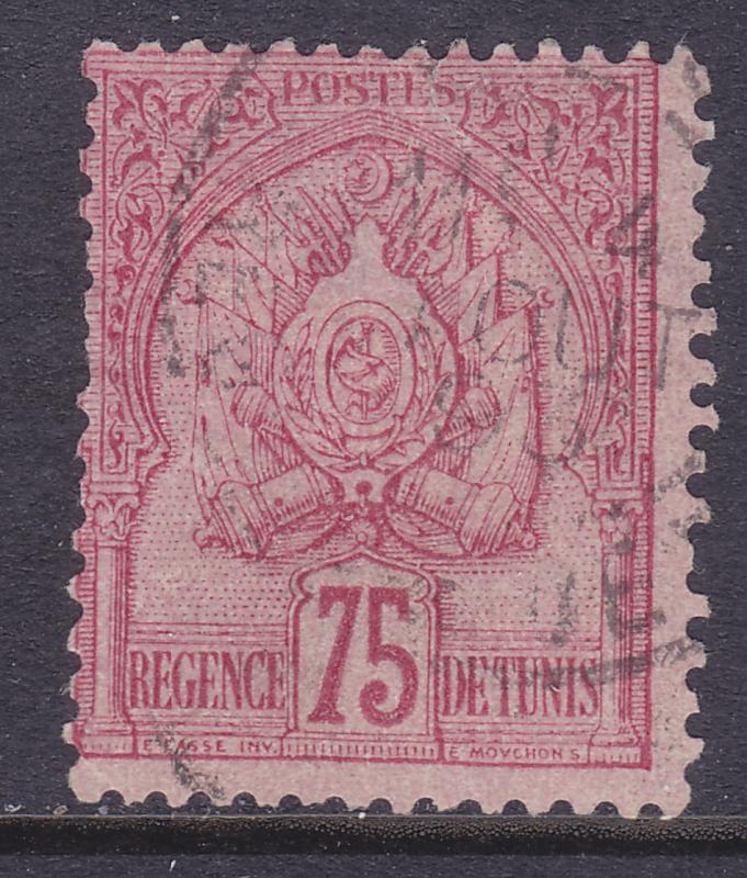 Tunisia 22 Used 1888 75c Carmine/Rose Coat of Arms Scv 80.00