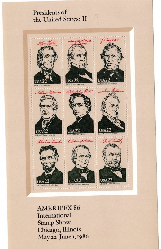 2216 - 2219 MNH Ameripex '86 sheets, complete set with envelope