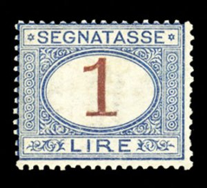 Italy, Postage Dues #J13 Cat$8,000, 1894 1l blue and magenta, hinged, signed ...