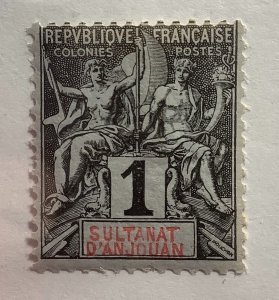 Sultanat d' Anjouan 1892 Scott 1 MH - 1c,  Navigation and Commerce