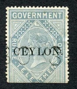 Ceylon Telegraph SGT4 1r Grey India opt Ceylon with Colombo cancel Cat 15