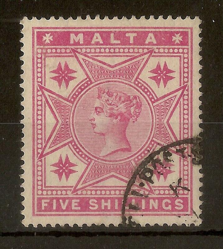 Malta 1886 QV 5/- SG30 Fine Used Cat£80