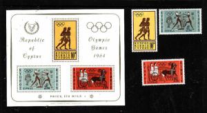 Cyprus-Sc.#241-3a-Unused NH set & sheet-Sports-Olympics-1964-