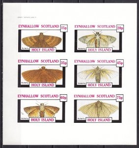 Eynhallow, 1982 Sotland Local issue. Butterflies on an IMPERF sheet of 8.