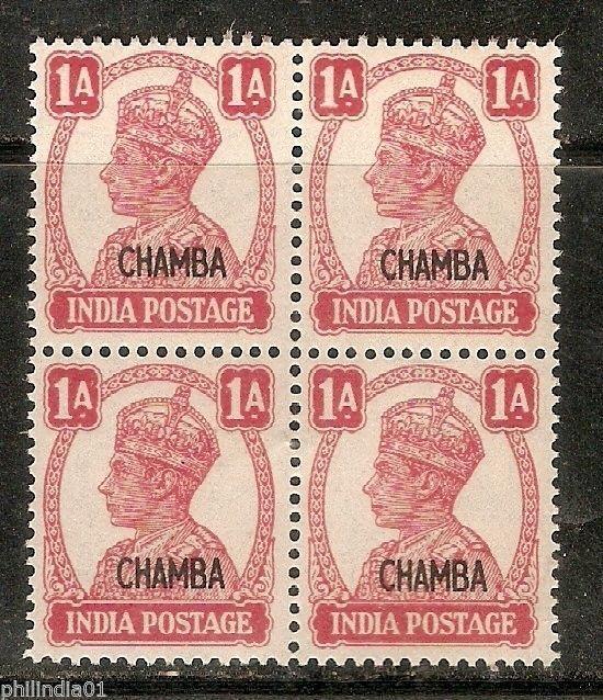 India CHAMBA State KG VI 1An Postage SG 111 / Sc 92 BLK/4 MNH