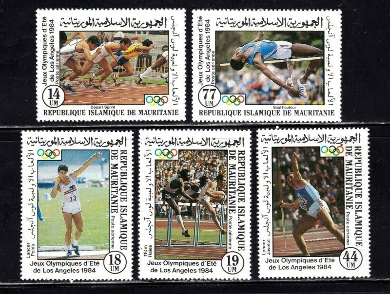 Mauritania stamps #C223 - 227, MH, complete topical set, Sports