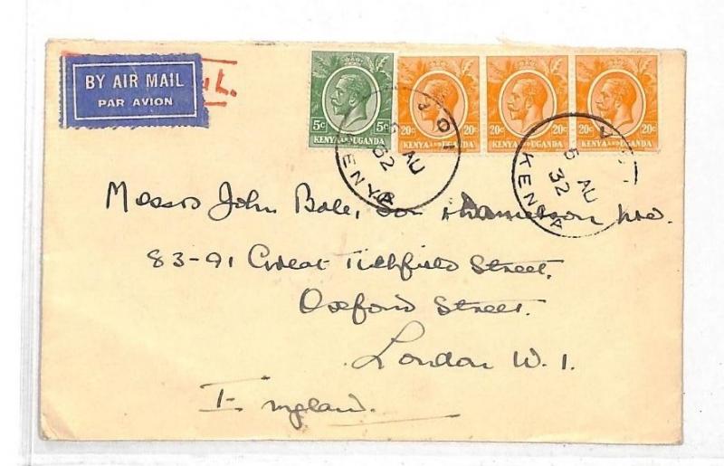 HH29 1932 BRITISH KUT Kenya *VOI* CDS Airmail Cover London {samwells-covers}PTS