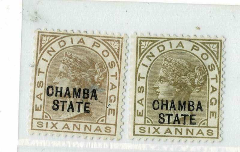 India - Chamba - QV 1887 - 6A  - 2 shades  - SG12/13 - Mint Hinged hcv