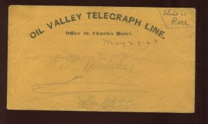 Oil Valley Telegraph Line Office St. Charles Hotel Stampless Cover LV6817