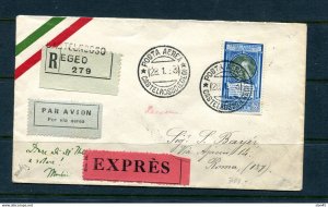 Italy 1933 Cover Leonardo Vinci Used Express Registered Airmail CV 3500 euro RRR