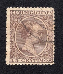 Spain 1889 15c violet brown Alfonso XIII, Scott 261 used, value = 25c