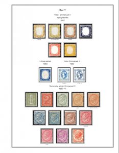 COLOR PRINTED ITALY [KINGDOM] 1862-1944 STAMP ALBUM PAGES (32 illustrated pages)