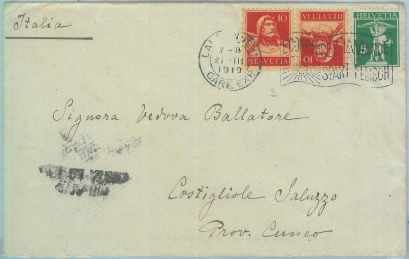 89093 - SWITZERLAND - POSTAL HISTORY - TETE-BECHE on  COVER to ITALY  1919