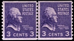 US 842 MNH VF 3 Cent Thomas Jefferson Line Pair