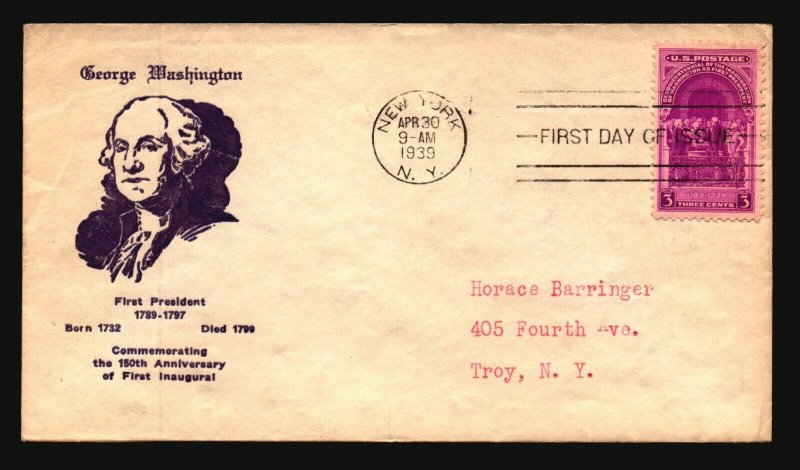 US SC# 854 FDC / Brown Washington Cachet / Single - Z20894