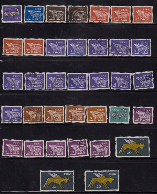 IRELAND Used Animal Types - some faults, rem (36 Stamps) -x7