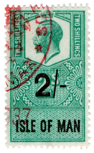 (I.B) George V Revenue : Isle of Man 2/- (fugitive ink)