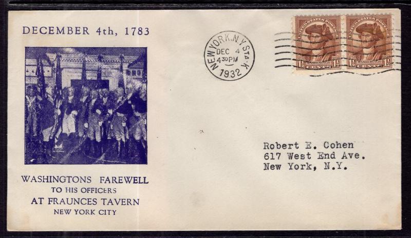 US George Washington's Farwell to His Officers at Fraunces Tavern 1932 Cover