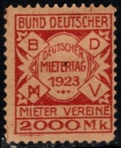 1923 Germany Charity Poster Stamp 2,000 Marks Bund Of German Rental Agreements