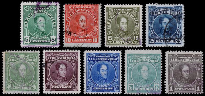 Venezuela Scott 259-260, 262-266, 267a, 268 (1915-23) Used H F-VF B