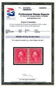 US SCOTT #413 PAIR MINT-XF-SUP-OG-NH GRADED 95 W PSE CERT SMQ $800 (8/13/24 GP)