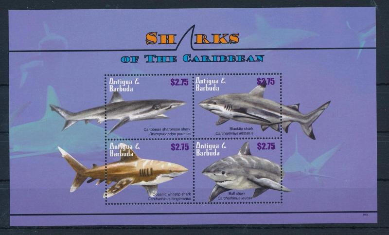 [33359] Antigua & Barbuda 2010 Marine Life Sharks MNH Sheet