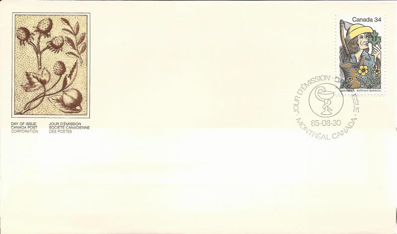 1985 Canada FDC Sc 1060 - Louis Hebert and Apothecary objects