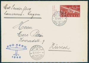 SWITZERLAND, THREE DIFFERENT SPECIAL AIRPOSTSTAMPS ON COVER 1947/49