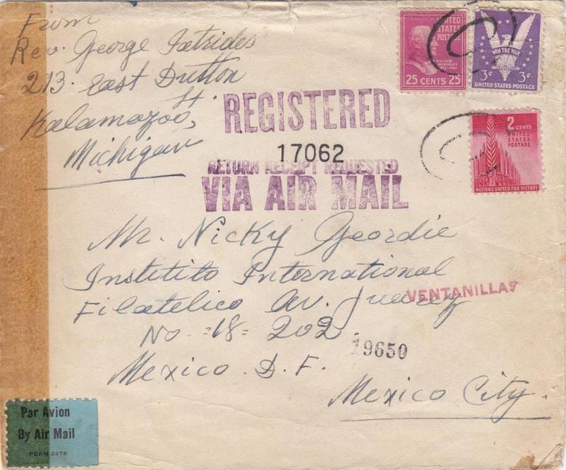 1943, Kalamazoo, MI to Mexico City, Mexico, Censored, See Remark (C2298)