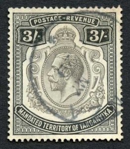 Tanganyika SG104 3/- Black Cat 130 pounds