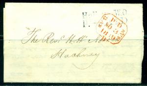 GB Stampless Cover/Letter 1839? to Rev. Norris of Hackney!