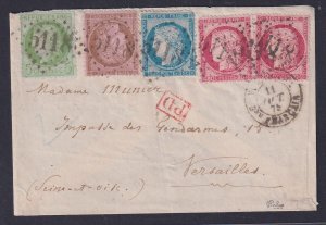 France USED IN JAPAN - 1875 four-color cover to France, Military Mission back