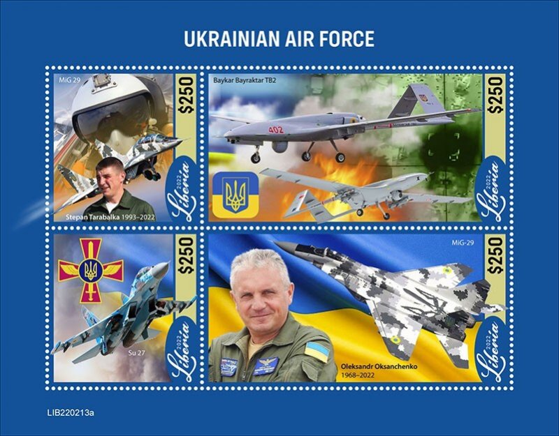 Stamps of LIBERIA (Preorder) 2022 - UKRAINIAN AIR FORCE