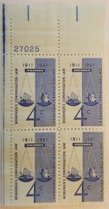 U.S.#1186 Workmen's Compensation Law 4c Plate Block of 4, MNH.