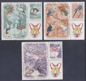 Cuba 1307a-1317a (1303-1317) MNH 1967 Christmas Birds Blocks of 4 w/labels Set
