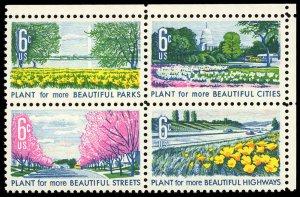 US Sc 1365-68 VF/MNH Se Tenant Block - 1969 Beautification - P.O. Fresh