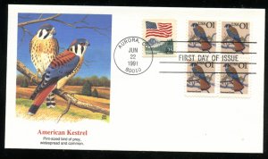 US 2476 1c American Kestrel - Flora & Fauna Blk  UA Fleetwood cachet FDC