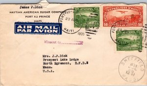 1935 Port Au Prince Haiti Sugar Company Air Mail Cover to Sheffield MA USA