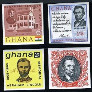 GHANA SCOTT# 208-11 ABRAHAM LINCOLN IMPERF SET MNH