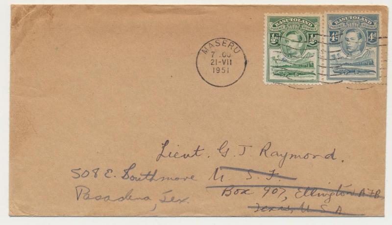 BASUTOLAND -USA 1951,PARIS EVANGELICAL MISSION COVER+LETTER 4½d RATE(SEE BELOW