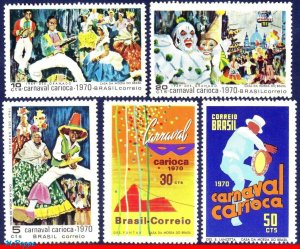 1150-54 BRAZIL 1969 1970 CARNIVAL IN RIO DE JANEIRO, DANCE, MI# 1243-45/7/8, MNH