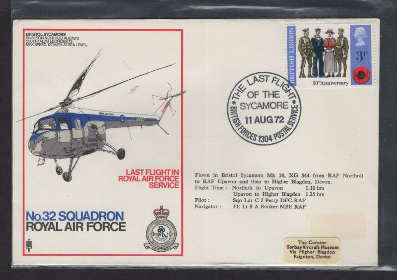 GB 1972  flown commemorative cover Last Flight of the Sycamore