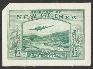 NEW GUINEA 1935 Bulolo Airmail £5 IMPERF die proof on thin white card. UNQUE!