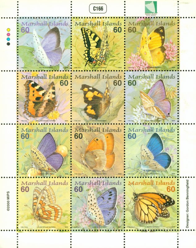 RK50-0122 MARSHAL ISLANDS 752 MH  SHEET OF 12 BUTTERFLIES SCV $14.00 BIN $7.00