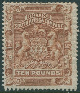 Rhodesia 1890 SG13 £10 brown Arms disturbed gum MLH