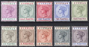 Cyprus 1894 30pa - 45pi Die II Wmk CA SG 40-49 Scott 28-37 MLH Cat £250($327)