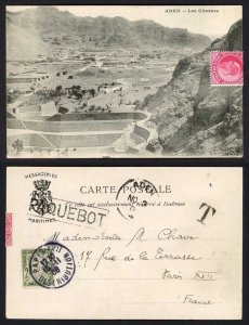 Aden Post dued postcard to France