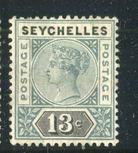 SEYCHELLES; 1890 early classic QV Die II issue fine Mint hinged 13c. value